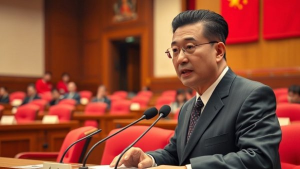 Chinese official addressing climate goals 2030 at a formal assembly.