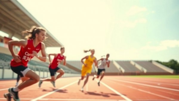 High school sophomore runs 9.88 seconds in track race, vibrant scene.