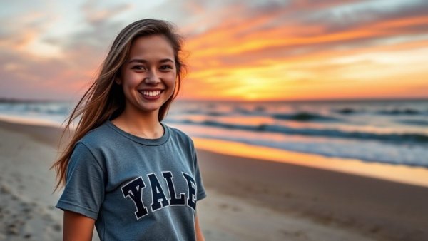 Yale Bulldogs Swimming Chloe Meyer-Blohm at sunset beach.