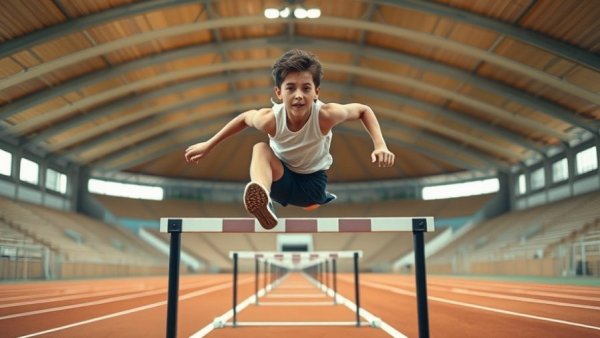 Indoor athlete jumping over hurdle displaying agility and technique, This Cost a National Champion Points.