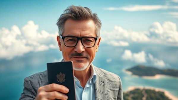Second Passport for $40,000 Less featured with confident man holding passport.