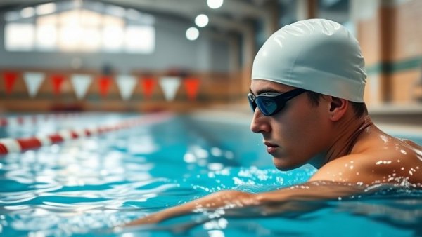 NCAA Men's Swimming Championships swimmer at pool edge adjusting goggles