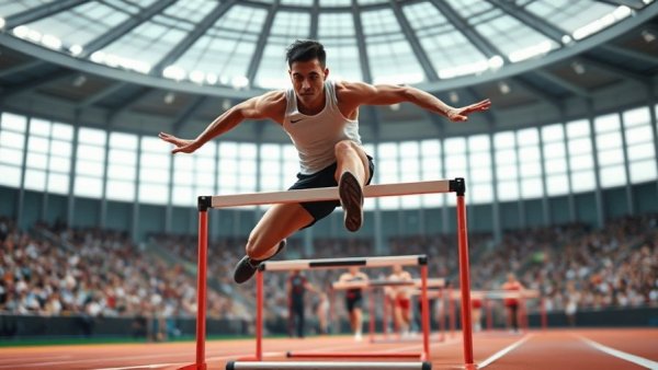 Speed hides hurdle flaws in athletic jump analysis with vibrant colors.