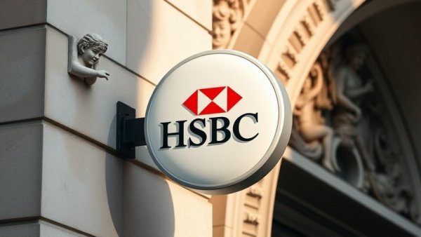 HSBC logo on building featuring intricate carvings, sustainable finance theme.