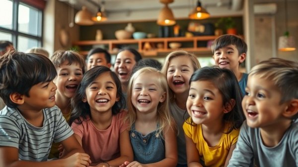Children celebrating in Spain, sharing joy in a cafe setting.