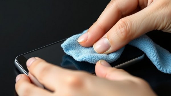 Hands cleaning smartphone with microfiber cloth, clean your cell phone screen.