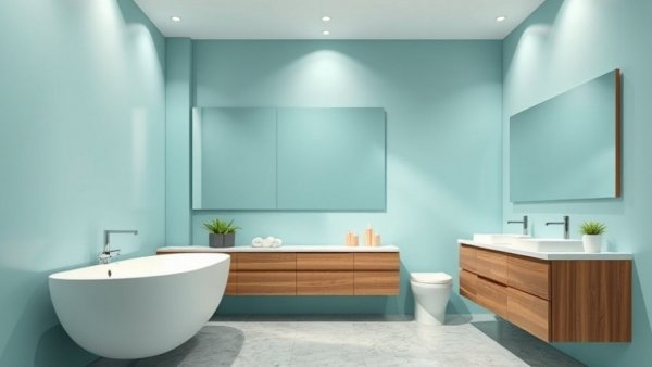 Modern bathroom design in multi-layer stacked house.