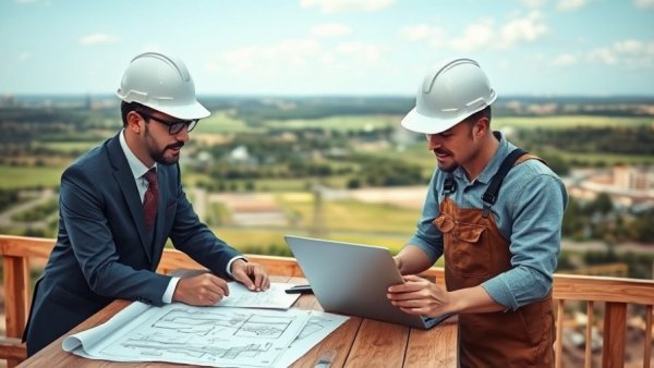 Engineers using AI in construction estimating on site.