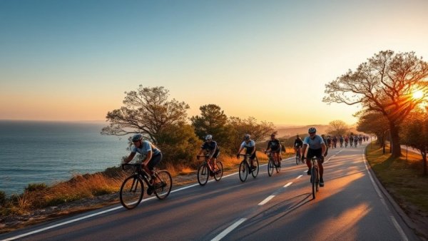 Cyclists enjoying a serene ride during dawn in Qatar.