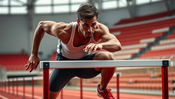 Athlete leaps over hurdle at indoor NCAA track event, highlighting Peyton Bair NCAA record.