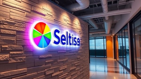 Google logo glowing in a modern office to remove 200,000 tons of CO2.