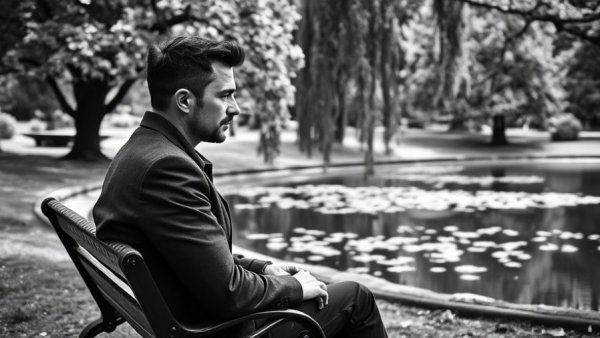 Thoughtful man in park pondering, understanding how your mind works.