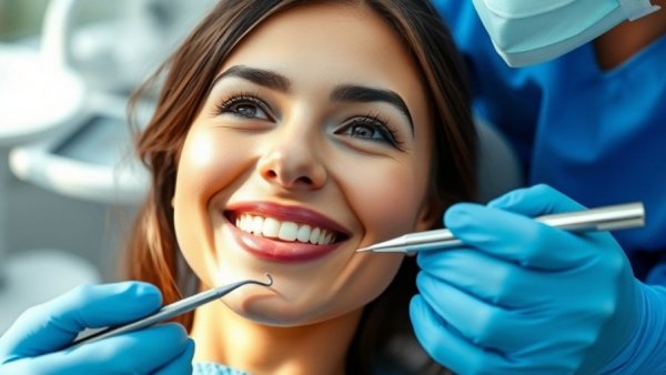 Smiling woman at dental clinic, highlighting dental costs in Dubai.