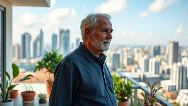 Older man contemplating city view, moving to Thailand for retirees