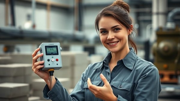 Engineer with real-time concrete strength sensing technology in lab.