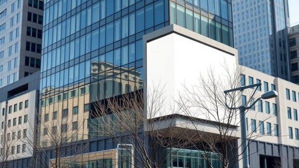 Modern bank facade highlighting supply chain sustainability with logo