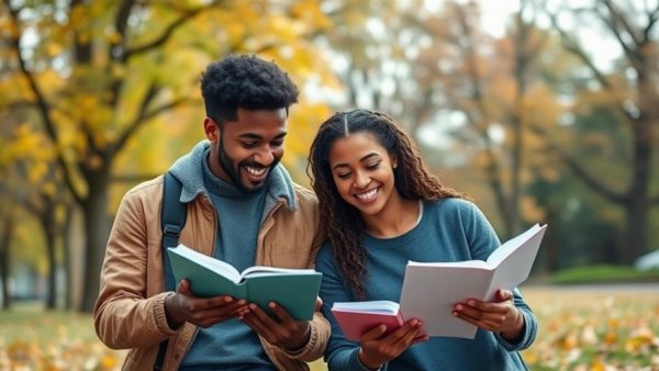 Young expats studying together in a park, Lifestyle Tips for Expats Living Abroad.