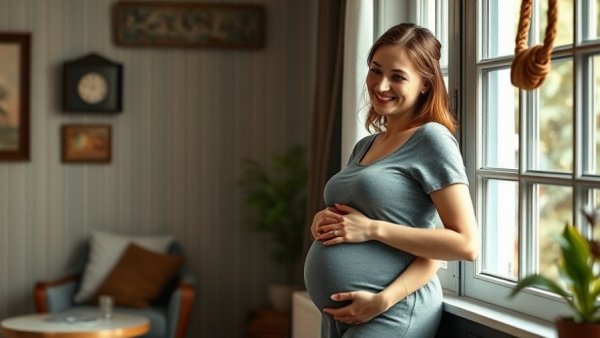 Pregnant woman in cozy traditional interior, Raleigh NC.