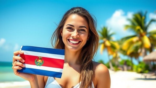 Woman enjoying life in Costa Rica on a budget near a tropical beach.