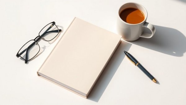 Minimalistic book cover with coffee and glasses.