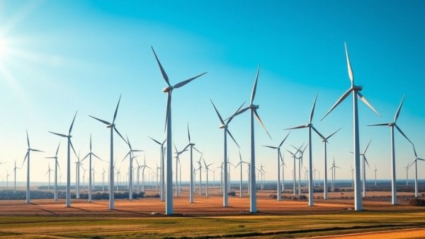 Wind farm with turbines under blue sky for ESG regulations updates.
