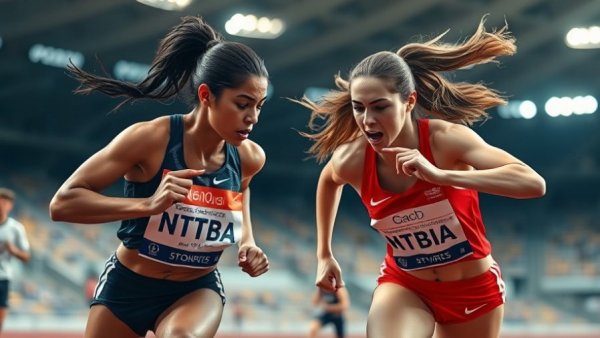 Fairness in Athletics illustrated by two female athletes competing intensely.