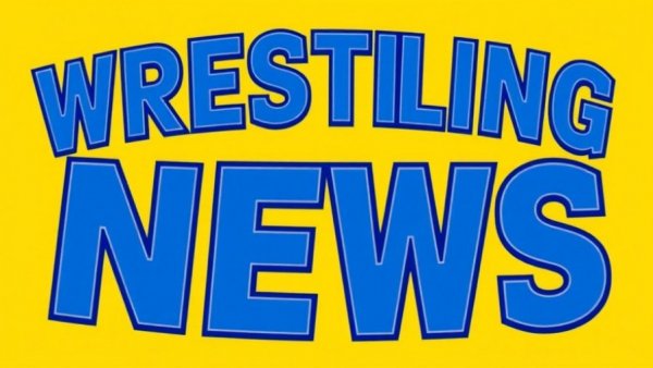 Bold wrestling news logo with blue text on yellow background