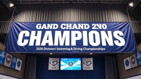 2026 Division I Women's Swimming & Diving Championships banner at NCAA event.