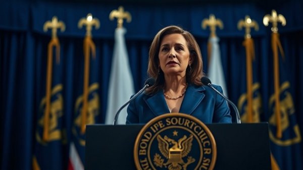 Conference speaker discussing New York climate targets adjustment at a podium.