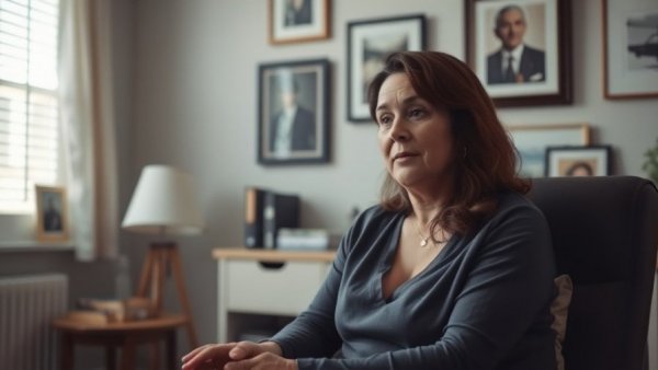 Woman discussing relocating to Spain in home office.