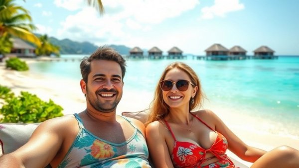 Retiring in Thailand: Couple enjoying tropical beach setting.