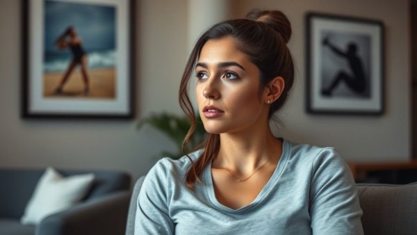 Thoughtful athlete learning patience in a modern interview setting.