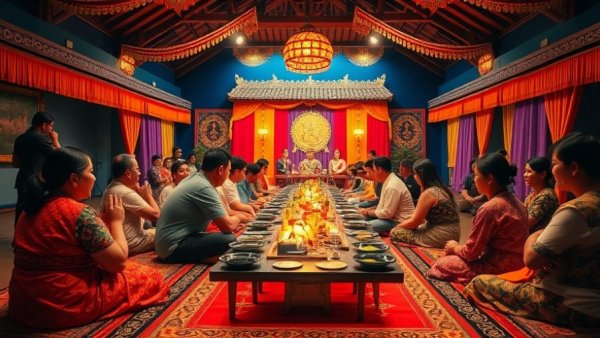 Traditional Khum Khantoke Dinner in Chiang Mai with performers.