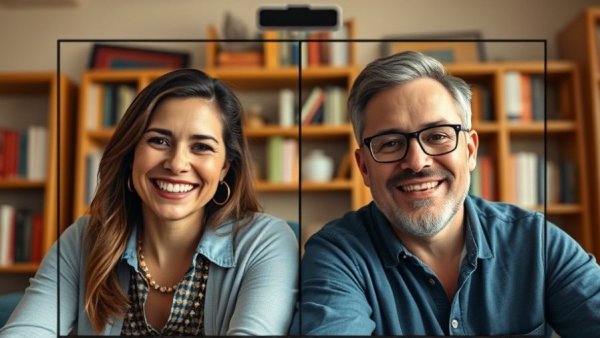 Smiling video call discussing freedom living abroad.