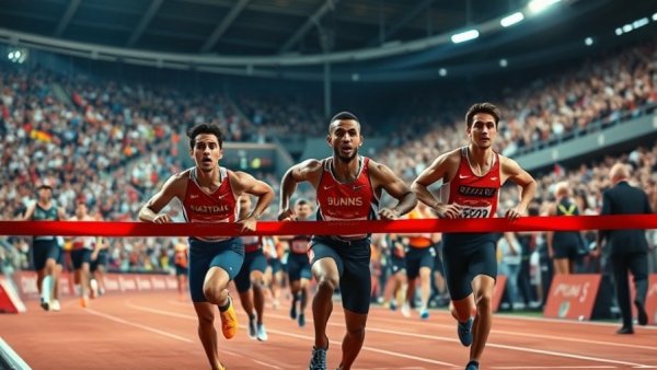 Intense sprinter race capturing determination and speed, highlighting rivalry.