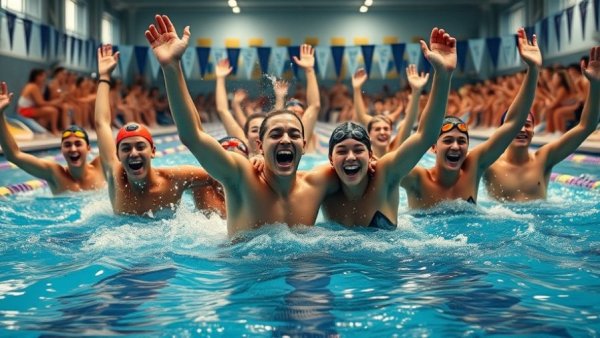 Swimmers celebrating victory at 2026 NCAA Men's Swimming Championship