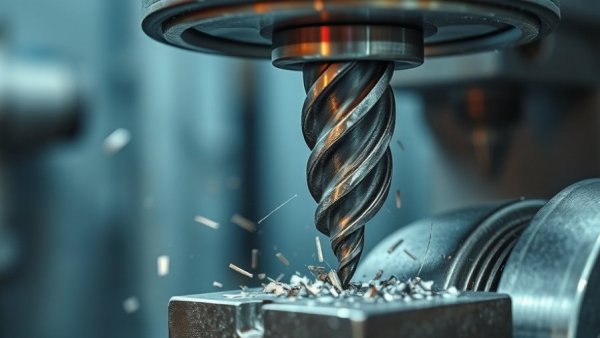 Worn-out drill bit struggling on a metal piece, workshop setting.