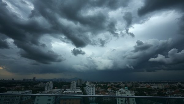 Thunderstorms and rains in Qatar cityscape view on 26 March 2026.