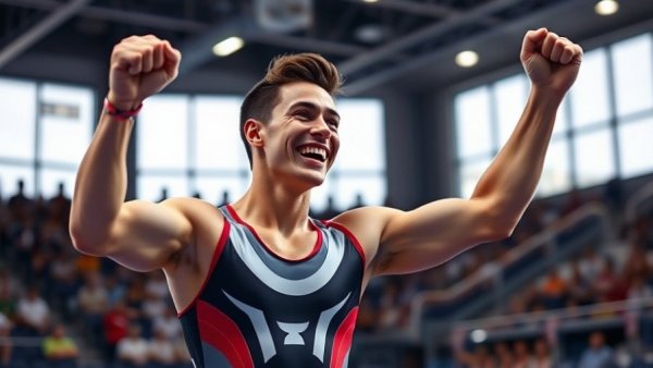 Gymnast celebrating at indoor event, 2026 1st Bundesliga Men’s Results