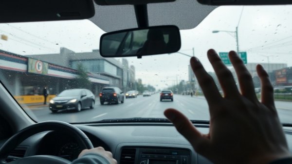 Driving in rain signals new season in Qatar, view from car dashboard.