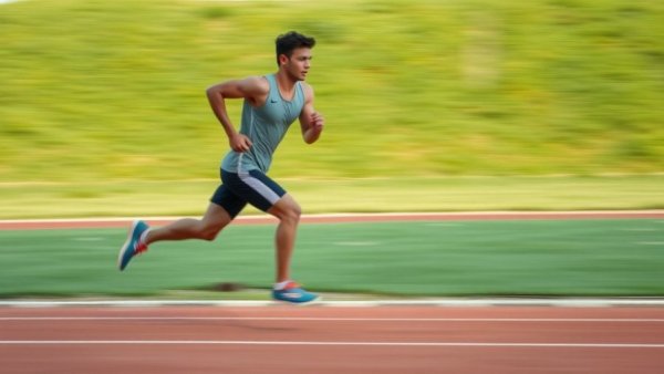 Athlete demonstrating elite touchdown performance on track.