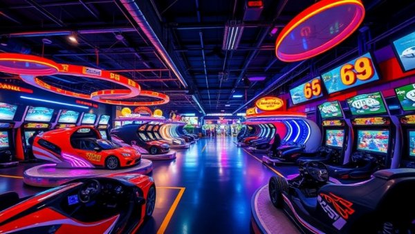 Hot Wheels Speed City Qatar arcade racing setup with neon lights.