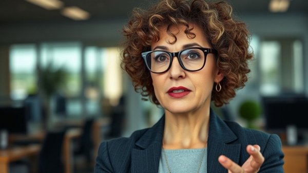 Middle-aged woman explaining insurance claim process.