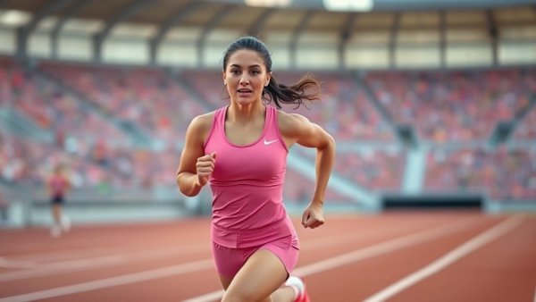 Determined athlete sprinting, addressing track and field issues.