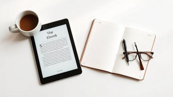 Tablet with ebook cover, coffee cup, promoting brown butter carrot cake.