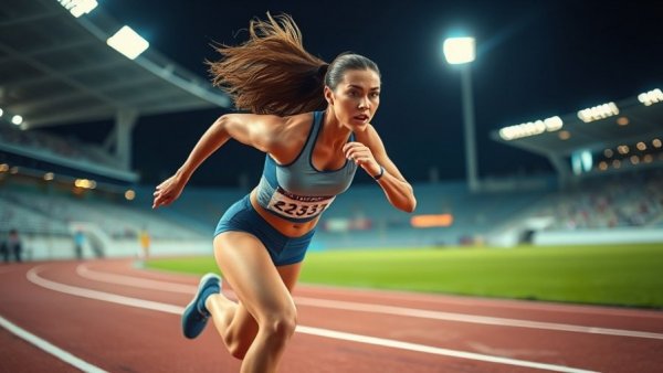 U.S. Track and Field Outdoor Season Highlights: Female athlete sprinting at night.