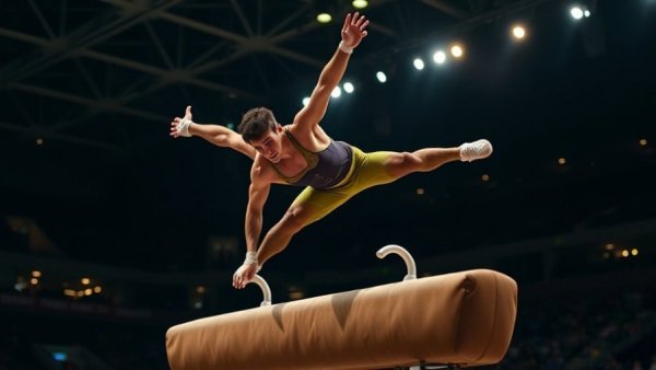 Gymnast at World Cup in Cairo performing pommel horse routine