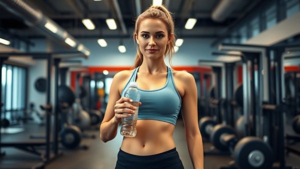 Function Health membership review, woman holding water bottle in gym.