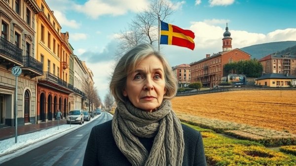 Split image: snowy Sweden to sunny Spain, unplanned relocation theme.