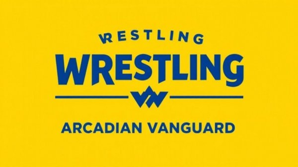 Bold wrestling news logo with Arcadian Vanguard branding.